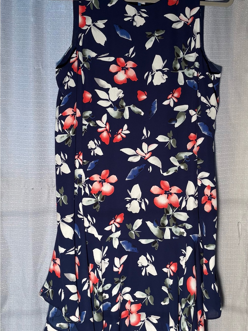 Floral Midi Dress in Navy with Coral Blooms